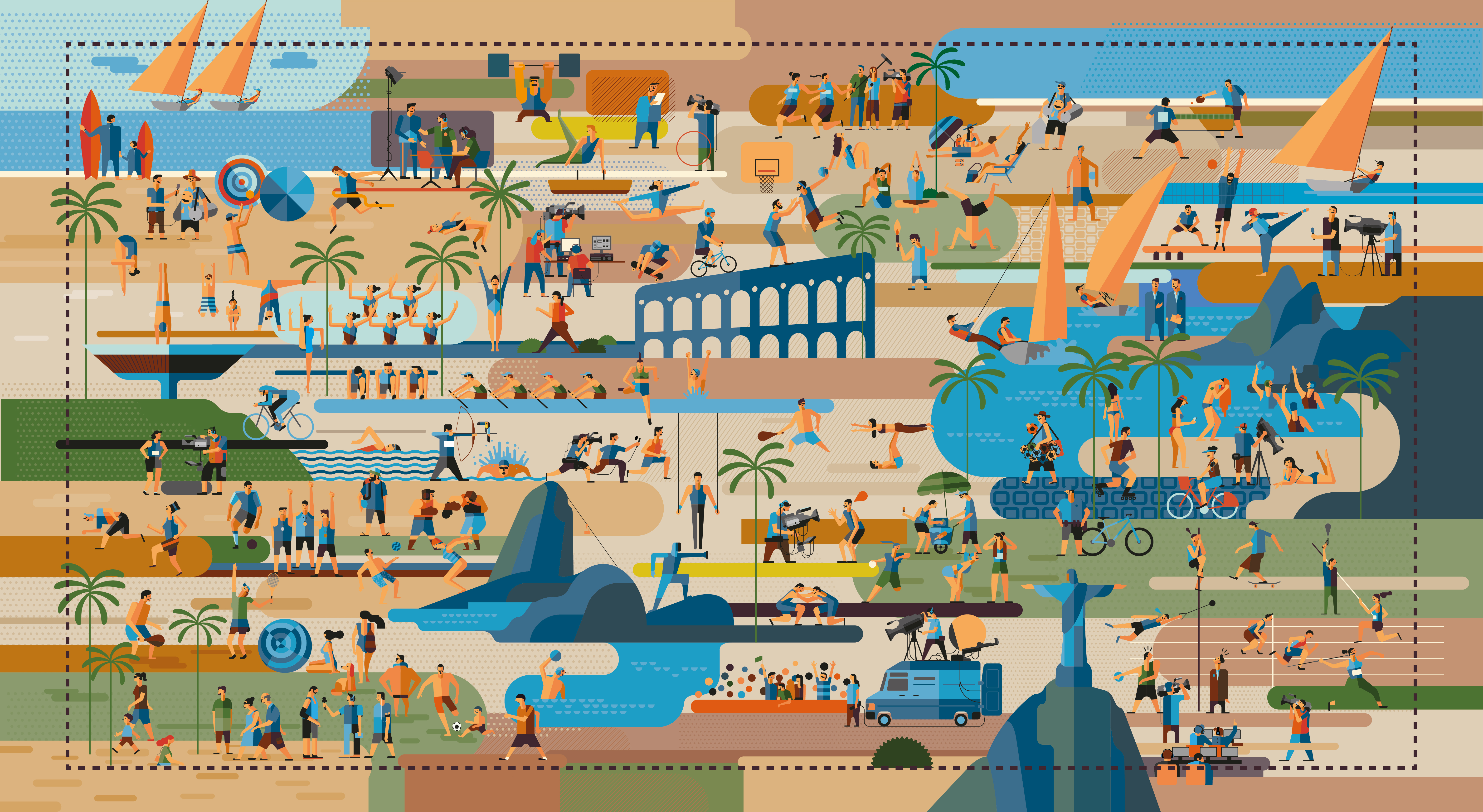 Illustrated Rio sports and broadcast scene